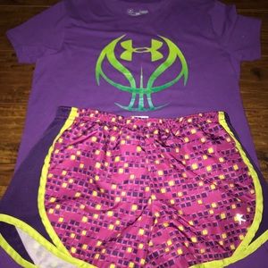 Under armour shirt with sport shorts